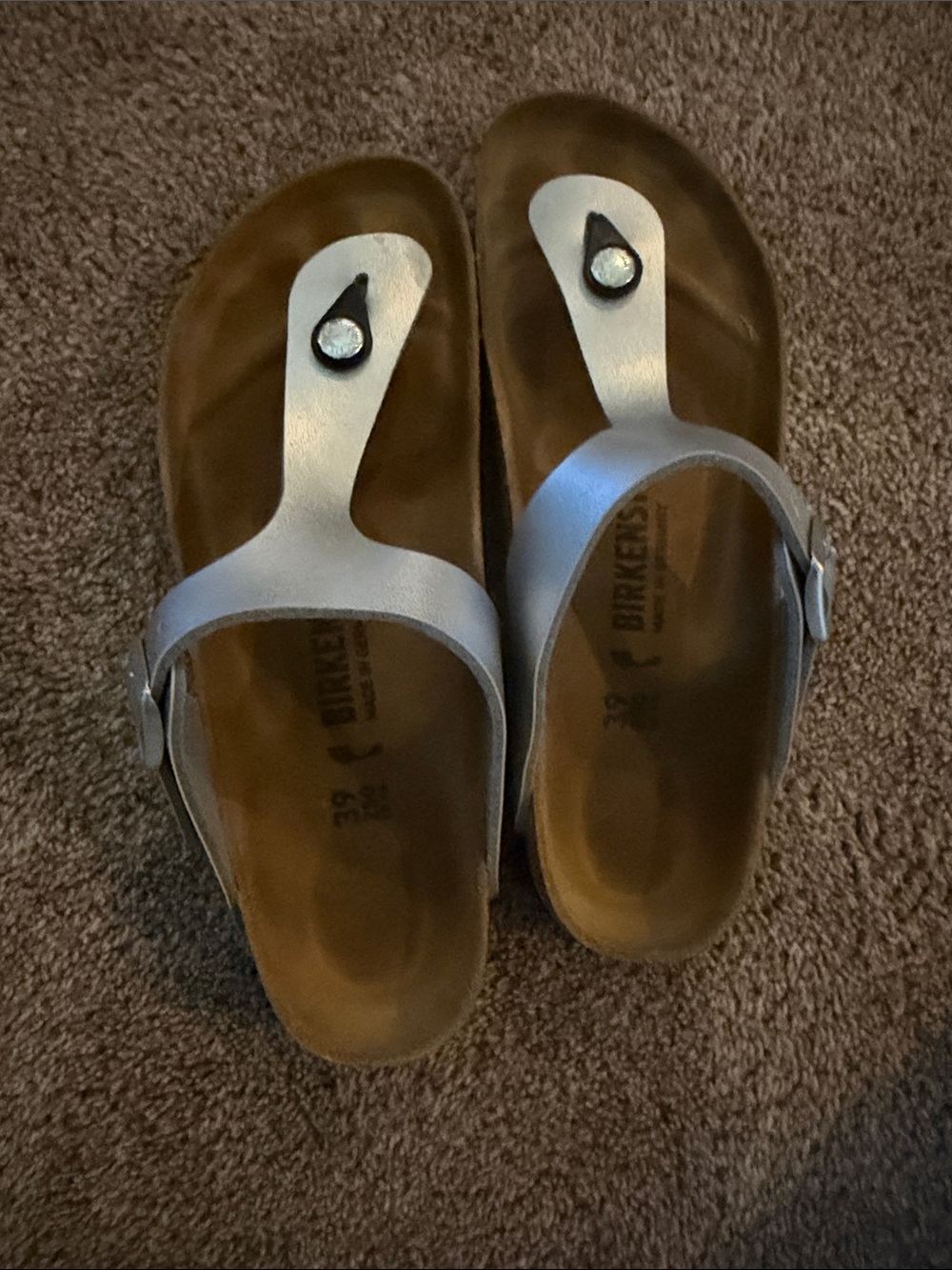 Birkenstock Metallic Silver Thong Sandals for Women
